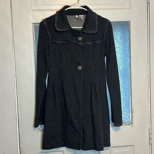 Star Women’s Feminine Gray Ruffled Long Sleeve PeaCoat with Buttons Size Medium